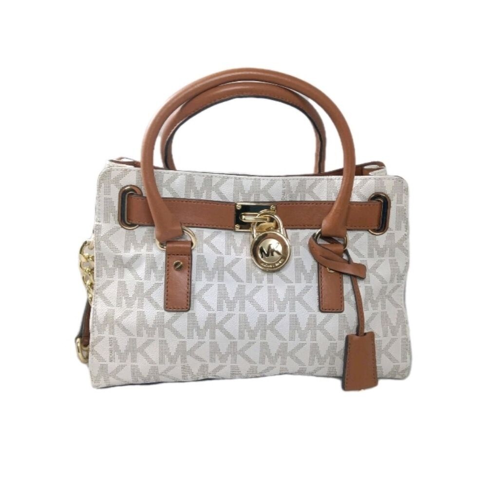 Michael Kors Hamilton Medium Logo Satchel Handbag Signature Vanilla Canvas